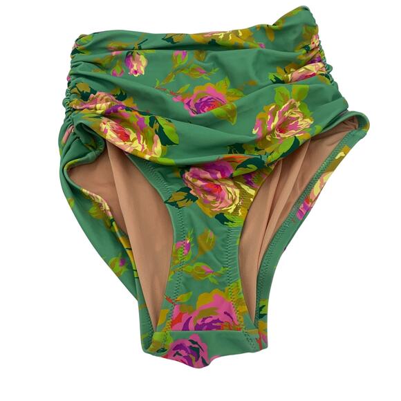 New J. Crew Green Floral Ruched High Waist Bikini Swim Bathing Suit Bottom XXS - Picture 2 of 8